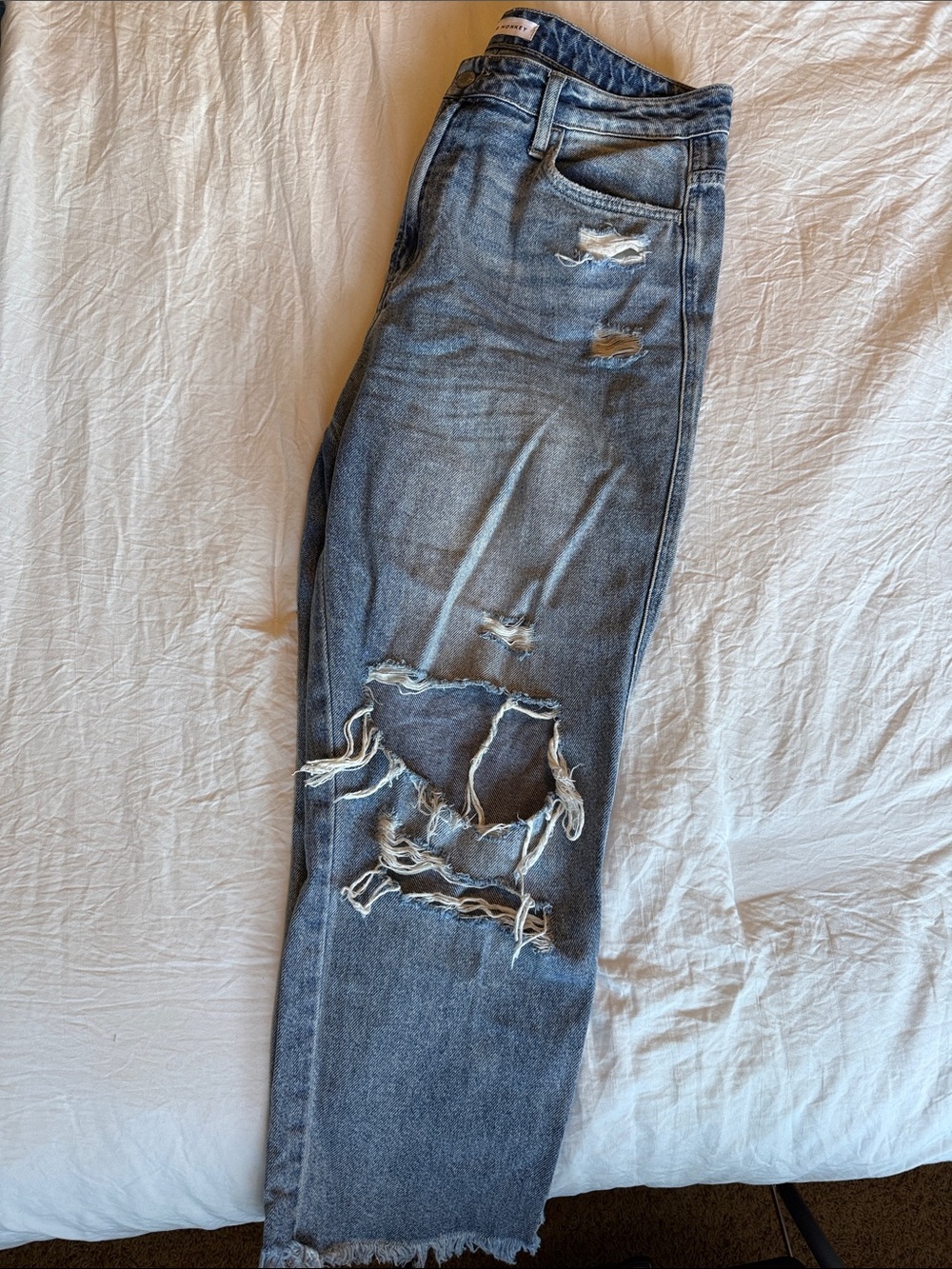 Flying Monkey Distressed Ankle Crop Jeans in Light Blue